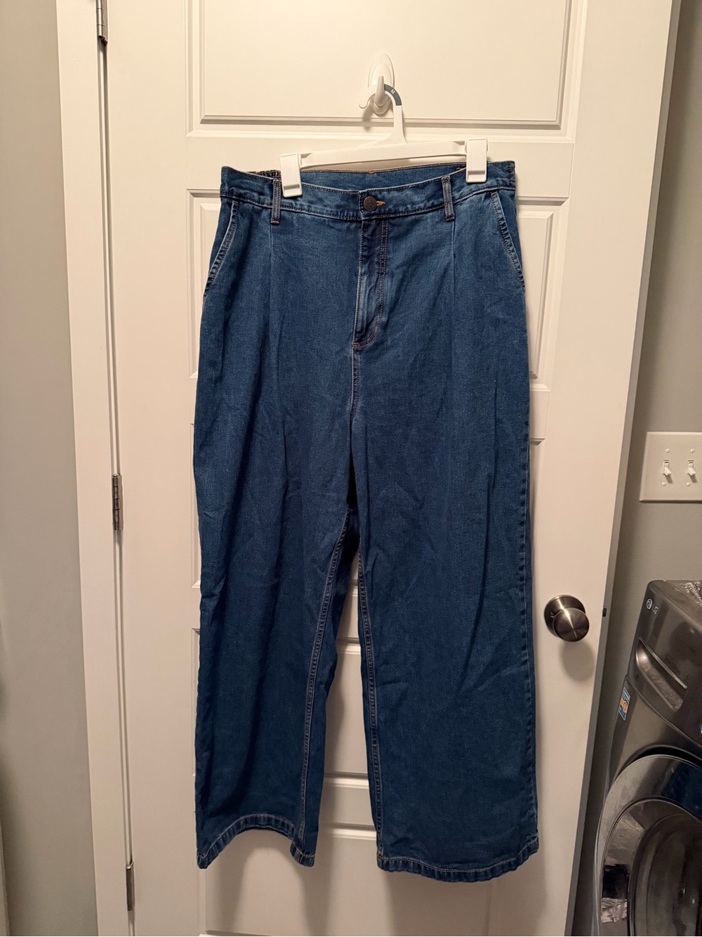 Lucy & Yak Relaxed Wide-Leg Jeans in Blue Denim